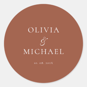 Chic Script Terracotta Minimalistische Trouwset Ronde Sticker