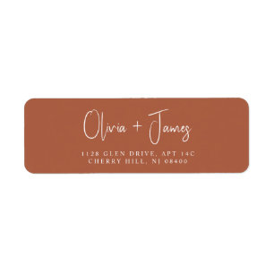 Chic Script Terracotta Wedding Return Adres Etiket