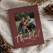 Chic Script Thanksgiving Photo Burgundy Rose Gold  Folie Feestdagenkaart