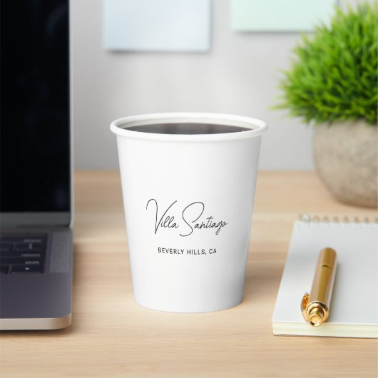 Chic Script Thuisnaam en Locatie Papieren Bekers (Insitu)
