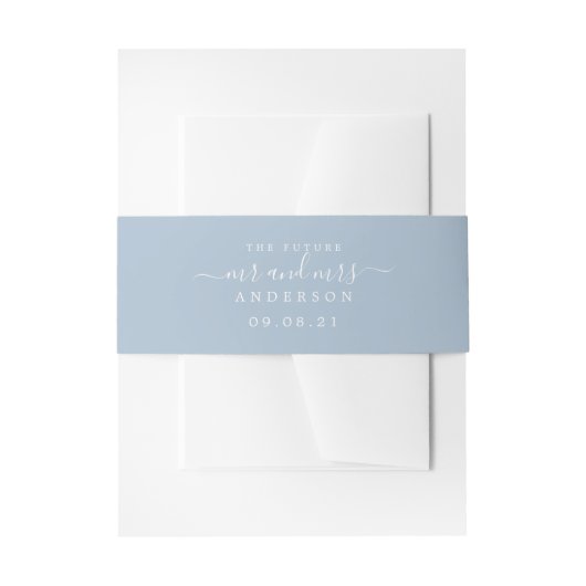 Chic Script Toekomst Mr. Mrs. Blue Wedding Uitnodigingen Wikkel (Voorkant Voorbeeld)