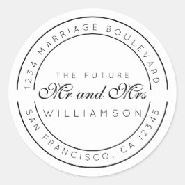 Chic Script Toekomstige Meneer Mevrouw Huwelijk Re Ronde Sticker