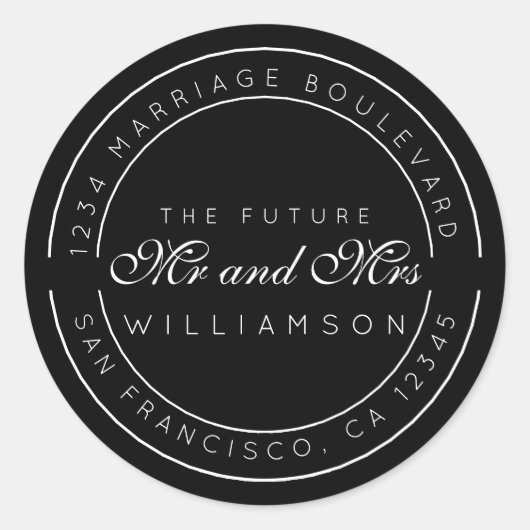 Chic Script Toekomstige Meneer Mevrouw Retouradres Ronde Sticker (Voorkant)