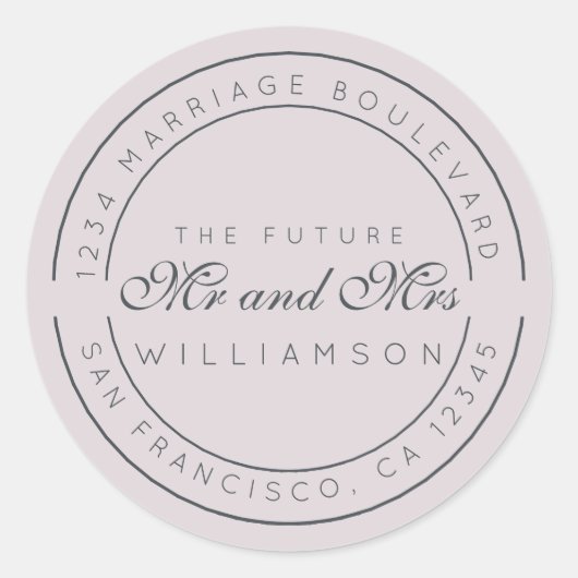 Chic Script Toekomstige Meneer Mevrouw Retouradres Ronde Sticker (Voorkant)