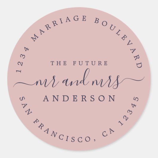 Chic Script Toekomstige Meneer Mevrouw Retouradres Ronde Sticker (Voorkant)