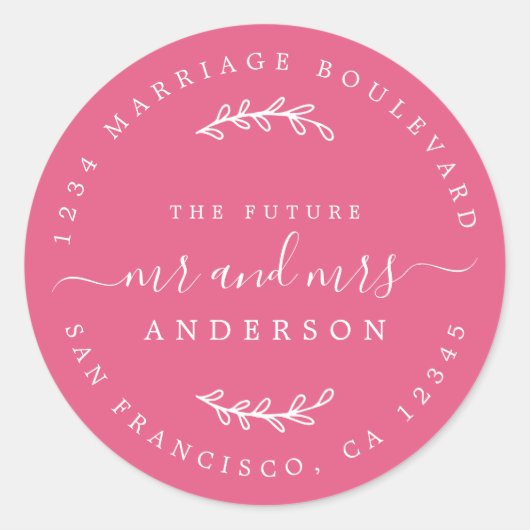 Chic Script Toekomstige Meneer Mevrouw Retouradres Ronde Sticker (Voorkant)
