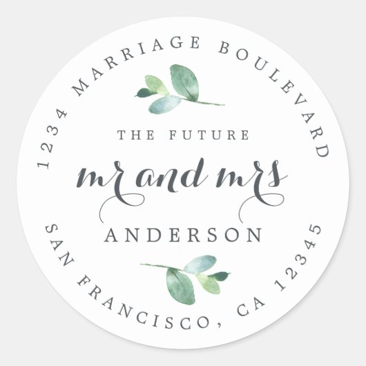 Chic Script Toekomstige Mijnheer Mevrouw Trouw Ret Ronde Sticker (Voorkant)