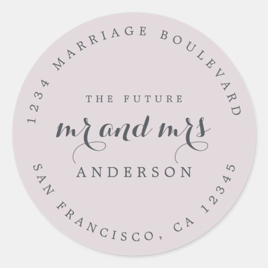 Chic Script Toekomstige Mijnheer Mevrouw Trouw Ret Ronde Sticker (Voorkant)