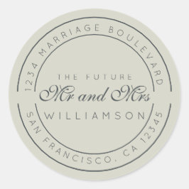 Chic Script Toekomstige Mr Mevrouw Huwelijk Retour Ronde Sticker