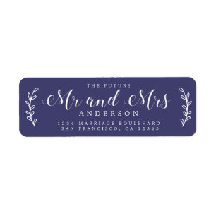 Chic Script Toekomstige Mr Mevrouw Navy Blauwe Ret Etiket