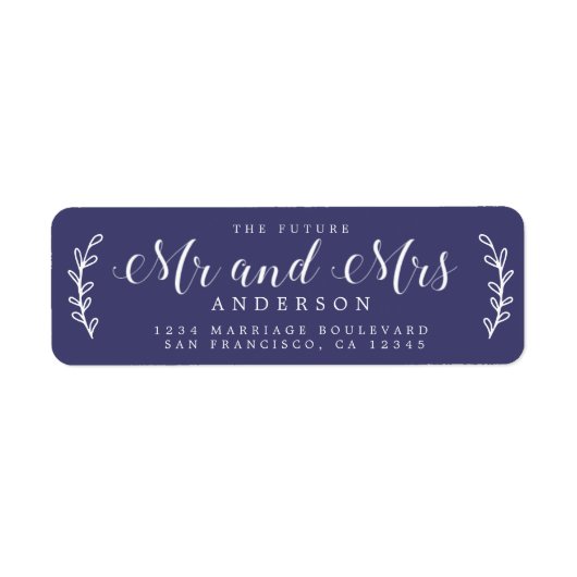 Chic Script Toekomstige Mr Mevrouw Navy Blauwe Ret Etiket (Voorkant)