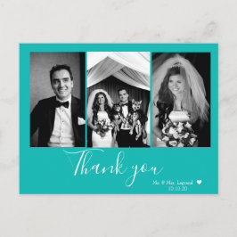 Chic Script Trouwen Bedankt Blauw Briefkaart
