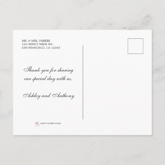 Chic Script Trouwfoto Dankjewel Aankondigingskaart (Achterkant)