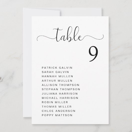 Chic Script Trouwtafel Stoelenindeling Kaart (Voorkant)