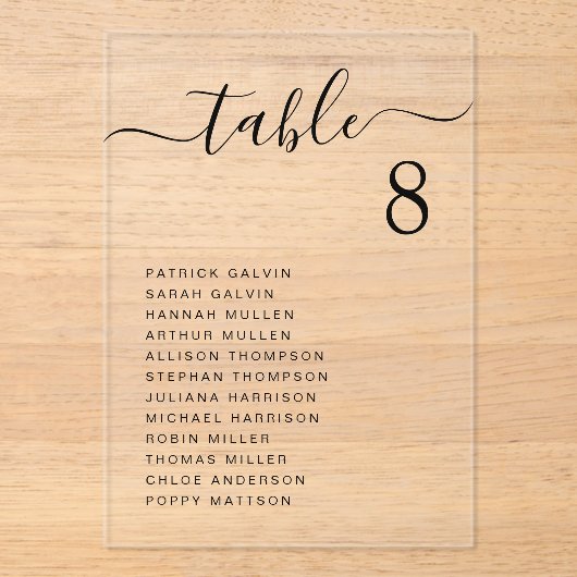 Chic Script Trouwtafel Zitting Grafiek Acryl Uitnodigingen (Voorkant)