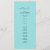 Chic Script Turquoise Blue Simple Minimal Wedding Programmakaart (Achterkant)