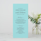 Chic Script Turquoise Blue Simple Minimal Wedding Programmakaart (Staand voorkant)