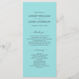 Chic Script Turquoise Blue Simple Minimal Wedding Programmakaart