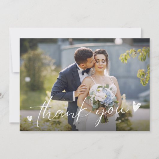 Chic Script Twee foto bruiloft Dank u Bedankkaart (Voorkant)