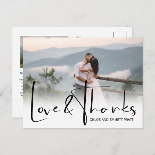 Chic Script Twee foto bruiloft Dank u Briefkaart (Voorkant / Achterkant)