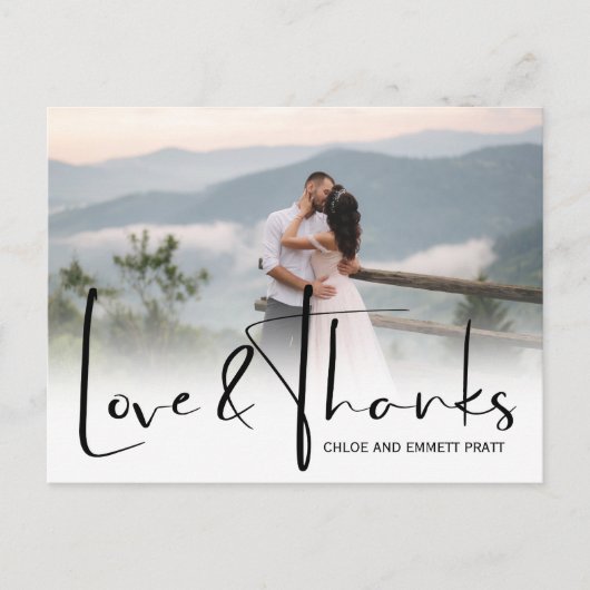 Chic Script Twee foto bruiloft Dank u Briefkaart (Voorkant)