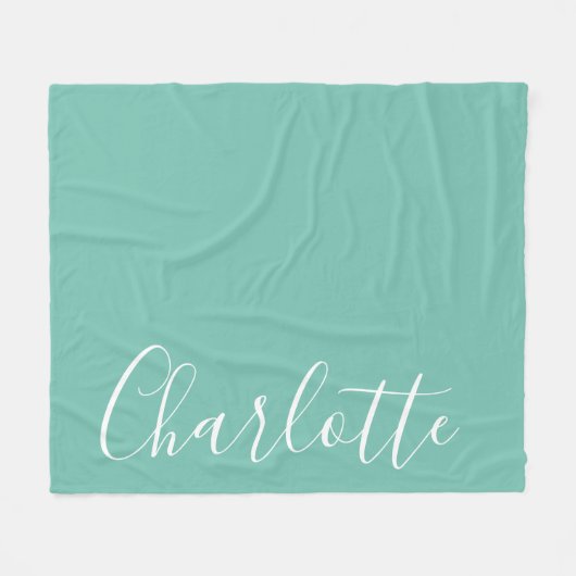 Chic Script Typografie Aangepast Modern Blauwgroen Fleece Deken (Voorkant (Horizontaal))