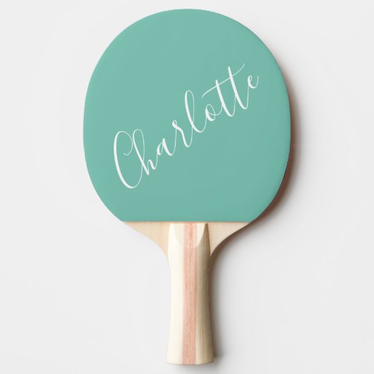Chic Script Typografie Aangepast Modern Blauwgroen Tafeltennisbatje (Voorkant)