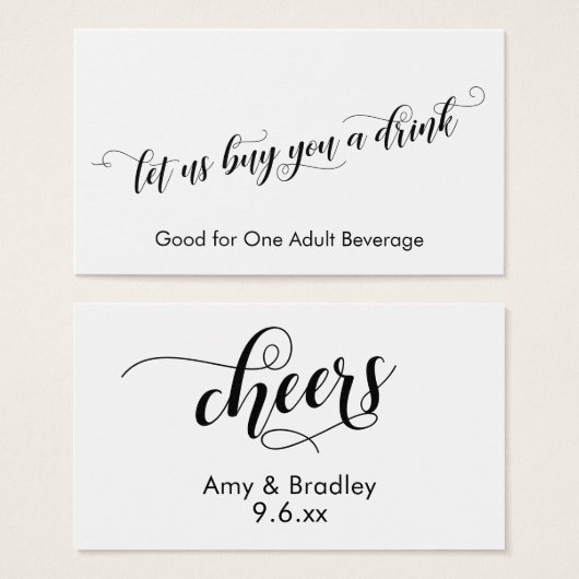 Chic Script Typografie Drinktickets op Wit Visitekaartje (Voorkant /achterkant)
