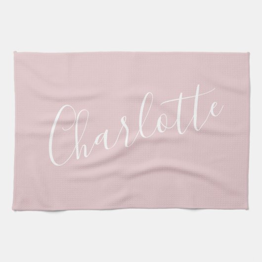 Chic Script Typografie Persoonlijke naam | Roze Theedoek (Horizontaal)