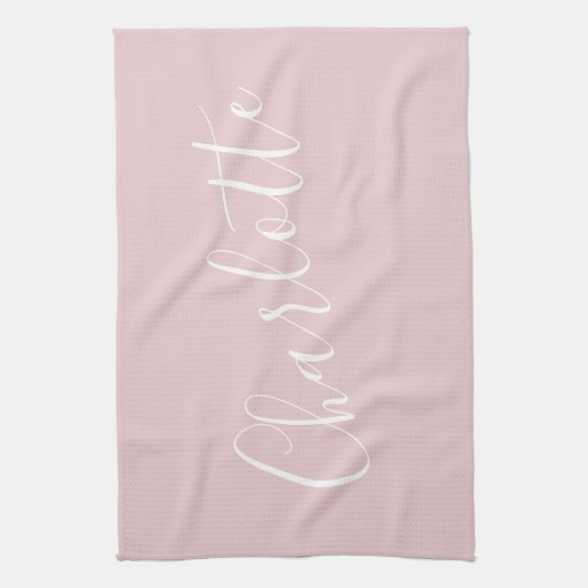 Chic Script Typografie Persoonlijke naam | Roze Theedoek (Verticaal)