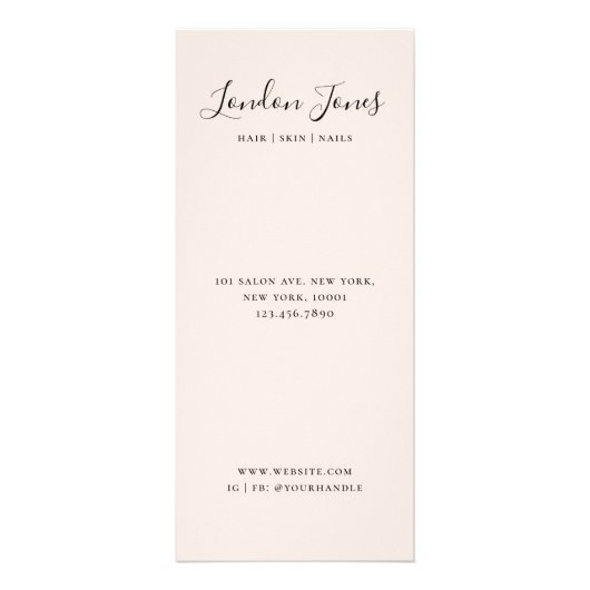 Chic Script Typography Services Blush prijslijst Reclamekaart (Achterkant)