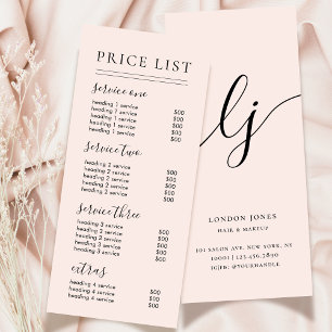 Chic Script Typography Services Blush prijslijst Reclamekaart