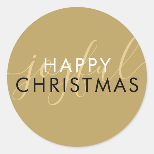 Chic Script Vrolijke Moderne Gelukkig Kerstmis Gou Ronde Sticker (Voorkant)