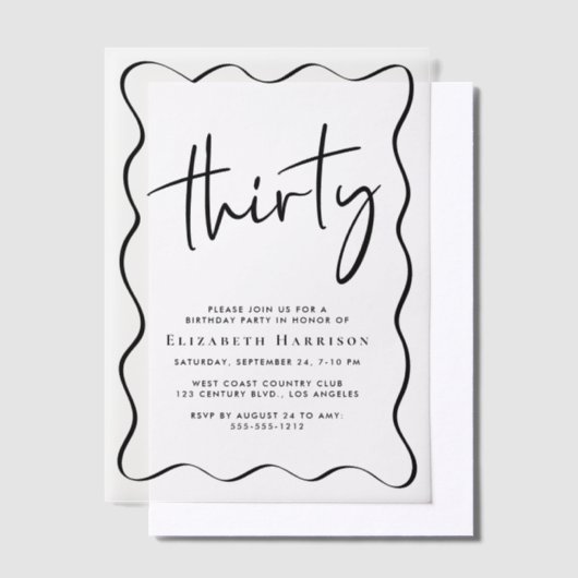 Chic Script Wavy Lijst 30ste verjaardagsfeest Vellum Uitnodigingen (Offset)