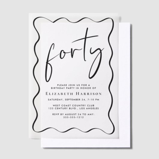 Chic Script Wavy Lijst 40ste verjaardagsfeest Vellum Uitnodigingen (Offset)