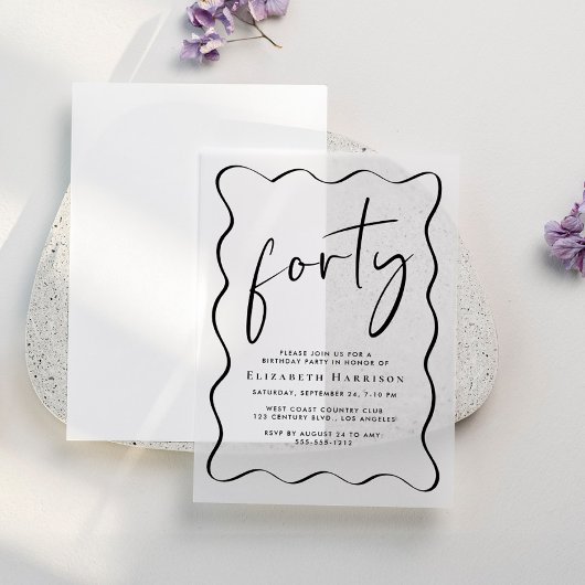 Chic Script Wavy Lijst 40ste verjaardagsfeest Vellum Uitnodigingen