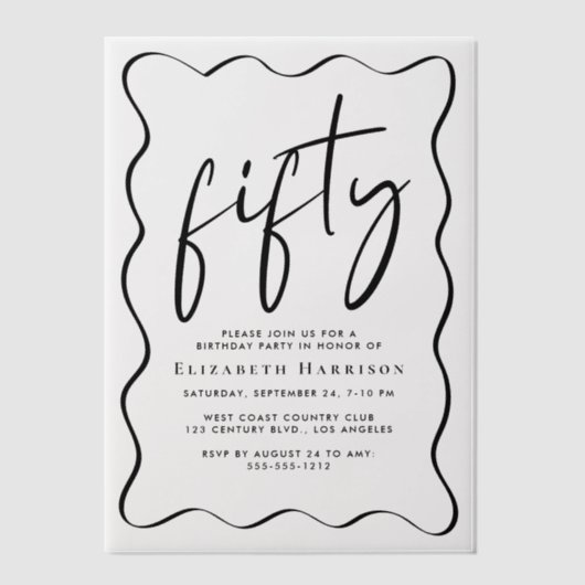 Chic Script Wavy Lijst 50ste verjaardagsfeest Vellum Uitnodigingen (Voorkant)