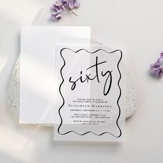Chic Script Wavy Lijst 60ste verjaardagsfeest Vellum Uitnodigingen