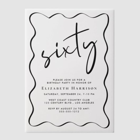 Chic Script Wavy Lijst 60ste verjaardagsfeest Vellum Uitnodigingen (Voorkant)