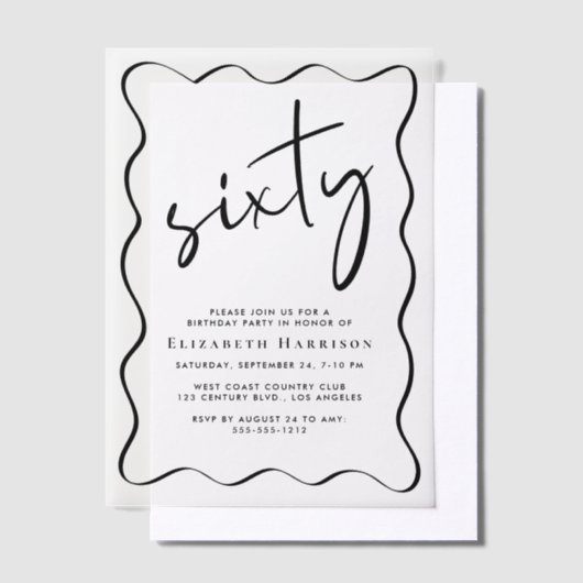 Chic Script Wavy Lijst 60ste verjaardagsfeest Vellum Uitnodigingen (Offset)