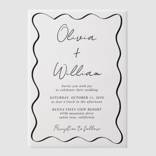 Chic Script Wavy Lijst Wedding Vellum Uitnodigingen (Voorkant)
