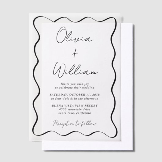 Chic Script Wavy Lijst Wedding Vellum Uitnodigingen (Offset)