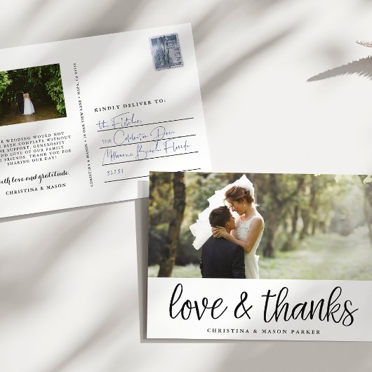 Chic-script | Weddenfoto Hartelijk dank Briefkaart