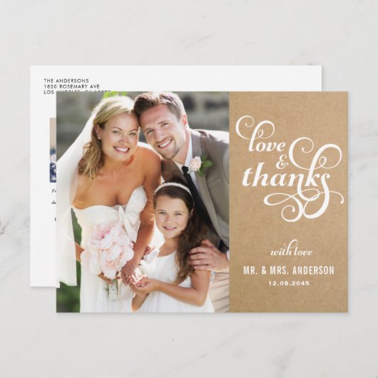 Chic Script Wedding Dank u Briefkaart (Voorkant / Achterkant)