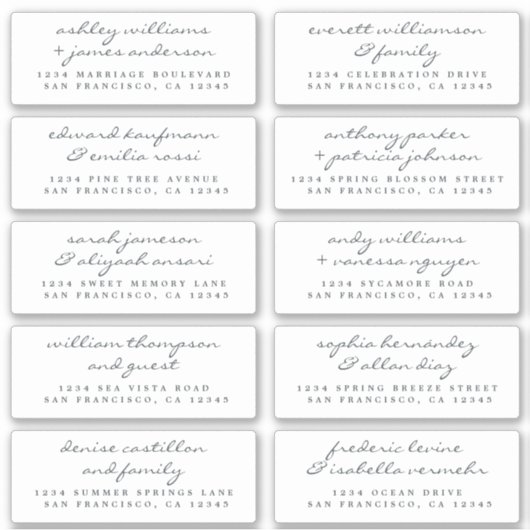 Chic Script Wedding Guest Adresetiketten Sticker (Voorkant)
