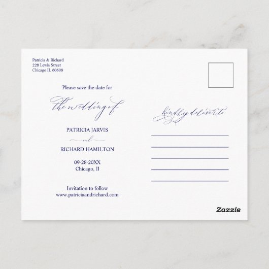 Chic Script Wedding Save the Date 2 Photo Collage Briefkaart (Achterkant)