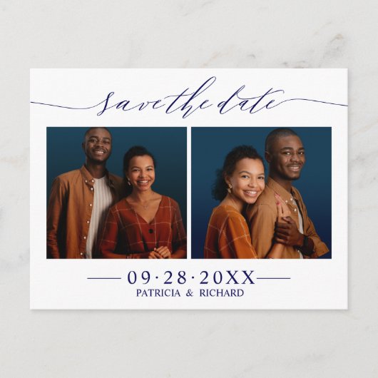 Chic Script Wedding Save the Date 2 Photo Collage Briefkaart (Voorkant)