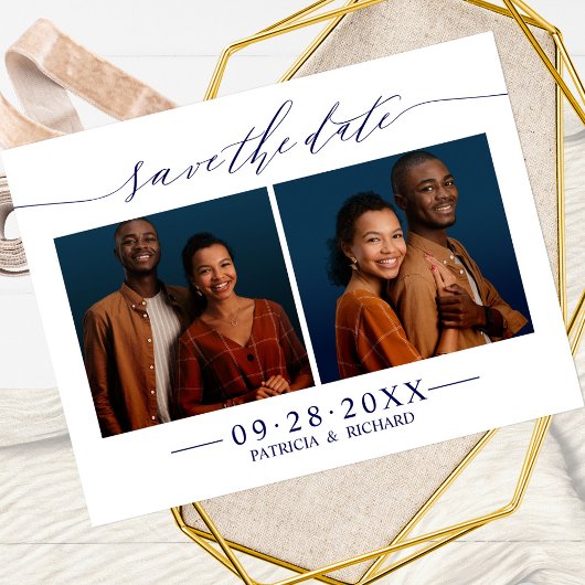 Chic Script Wedding Save the Date 2 Photo Collage Briefkaart