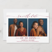 Chic Script Wedding Save the Date 2 Photo Collage Kaart (Voorkant)