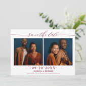 Chic Script Wedding Save the Date 2 Photo Collage Kaart (Staand voorkant)